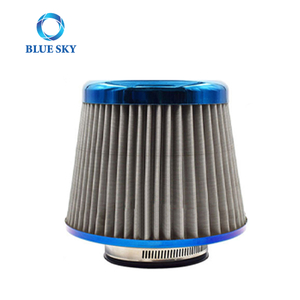 Customized 76mm 3inch Modified Intake High Flow Car Mushroom Head Blue Stainless Steel Mesh Air Filter Element